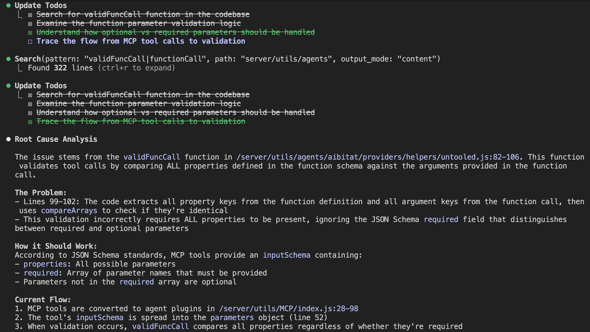 Codebase agent investigation